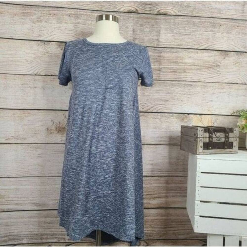 5/$25‎ LuLaRoe Carly Dress Midi Short Sleeve Hi Low Round Neck Blue Size XXS